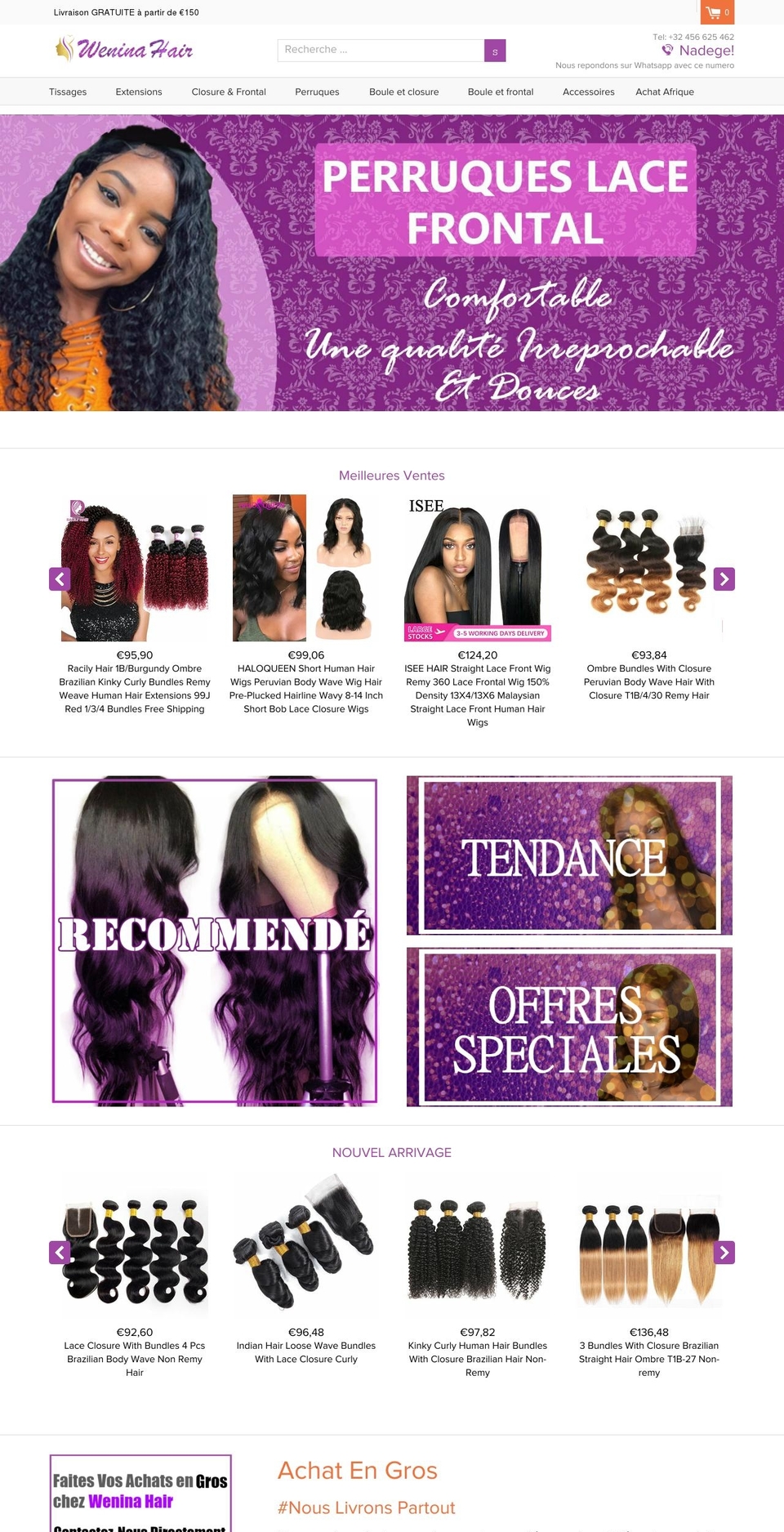 weninahair.com shopify website screenshot