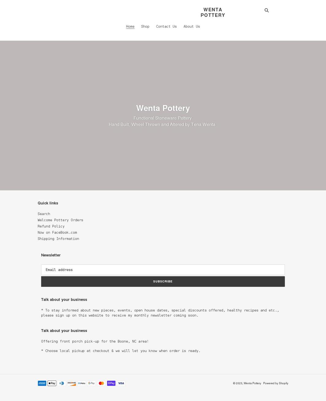 wentapottery.com shopify website screenshot