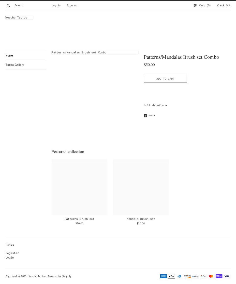 weschetattoo.com shopify website screenshot
