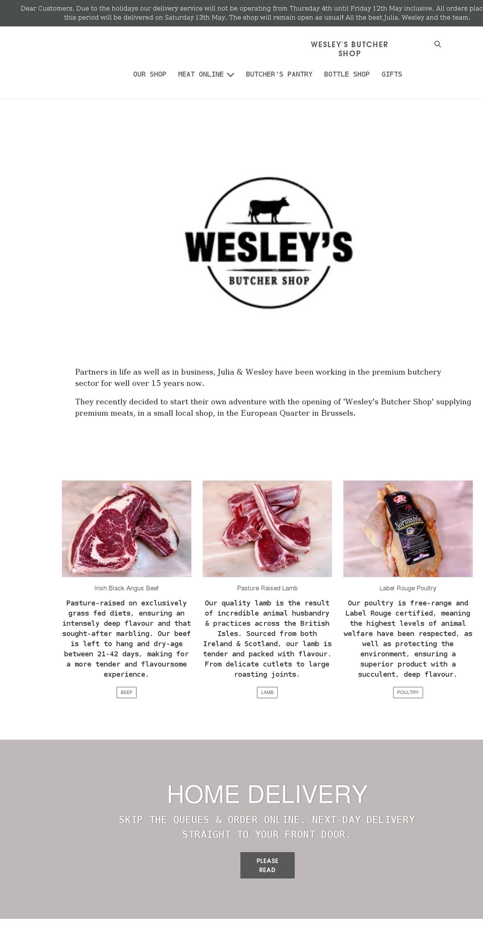 wesleysbutchershop.com shopify website screenshot