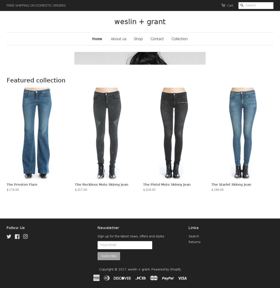 weslinandgrant.com shopify website screenshot