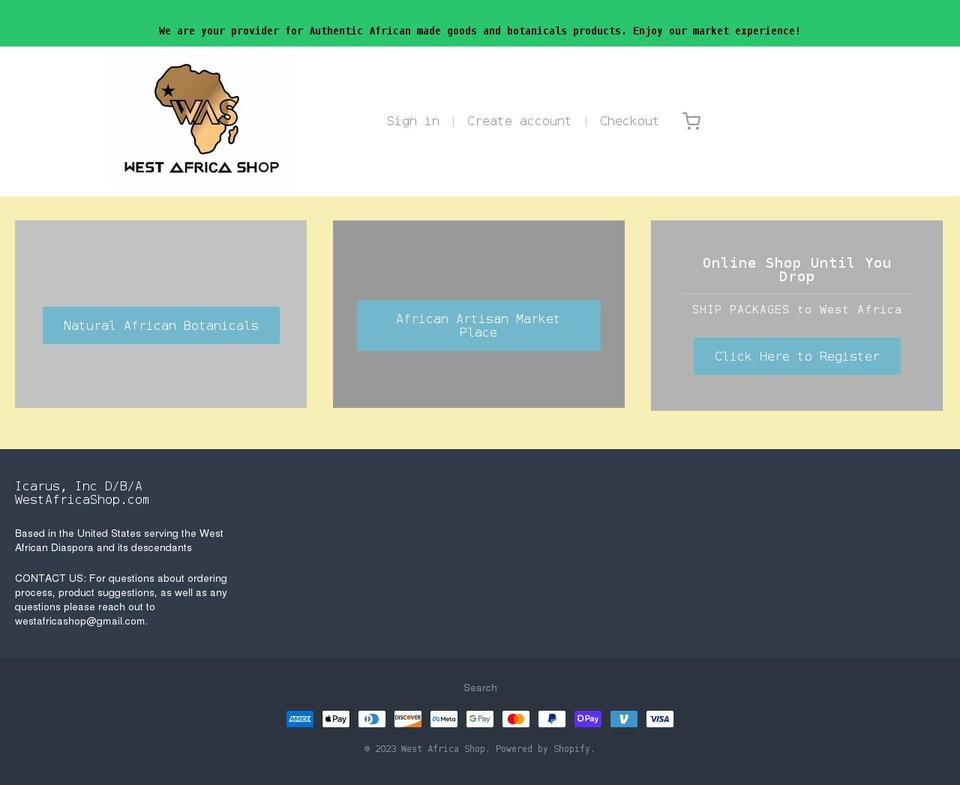westafricashop.com shopify website screenshot