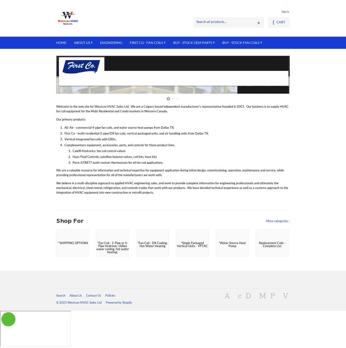westcanhvac.com shopify website screenshot