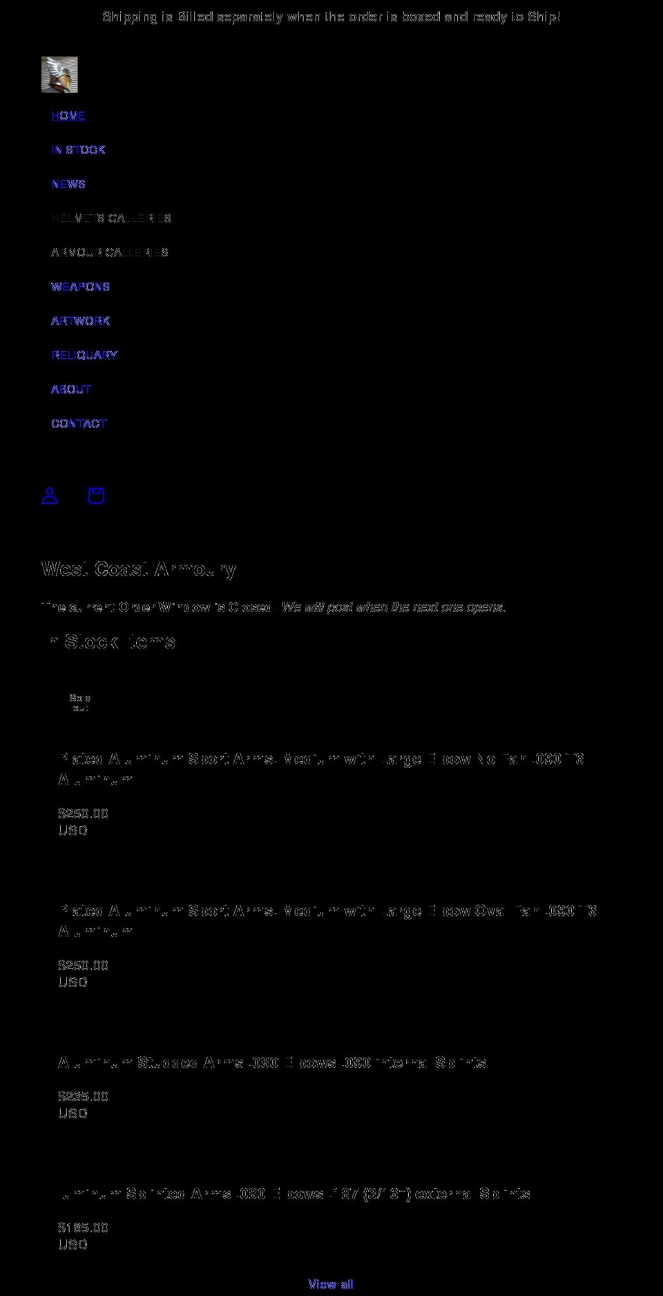 westcoastarmoury.com shopify website screenshot