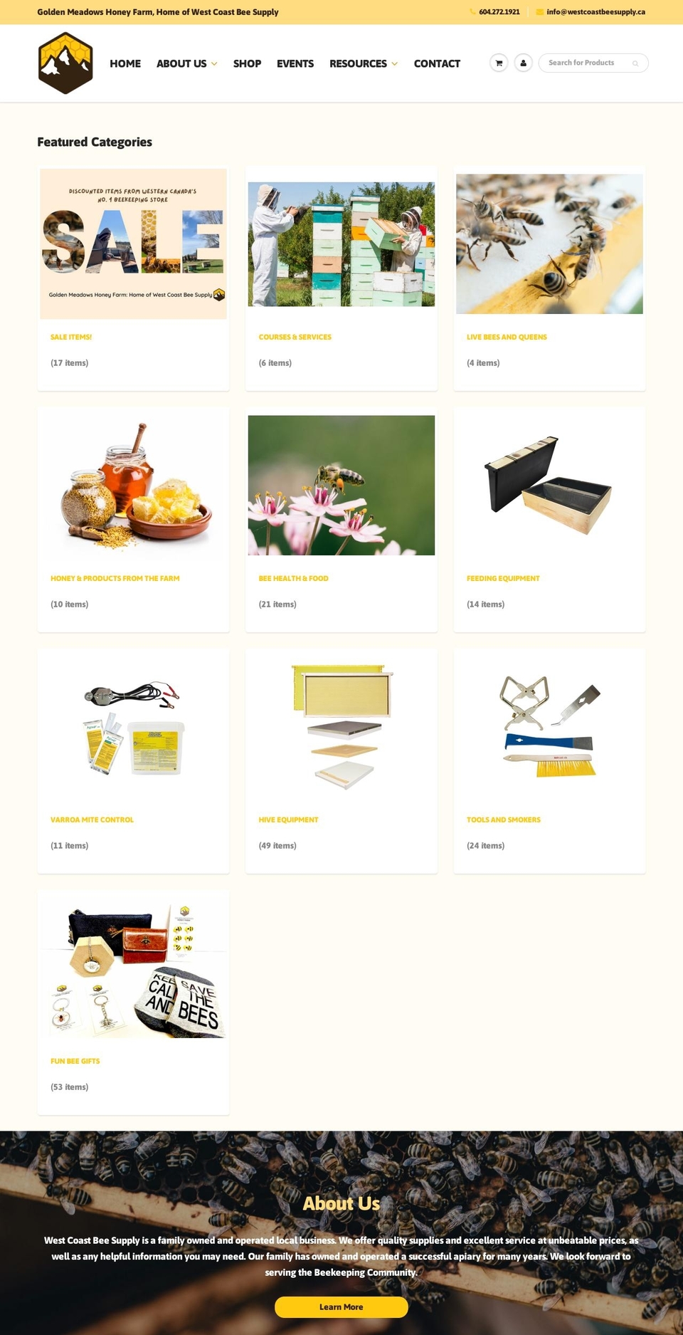 westcoastbeesupply.ca shopify website screenshot