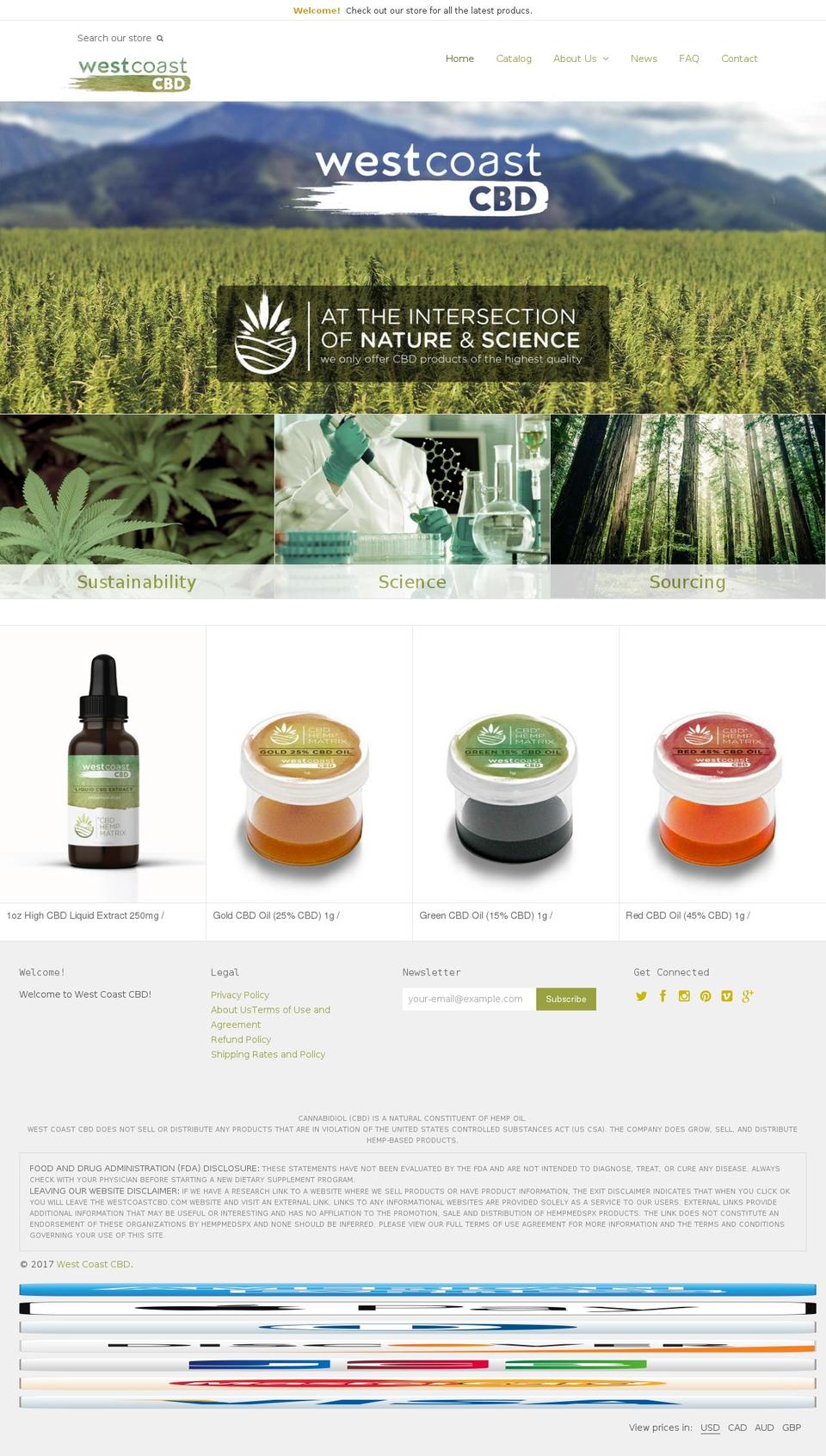westcoastcbd.com shopify website screenshot