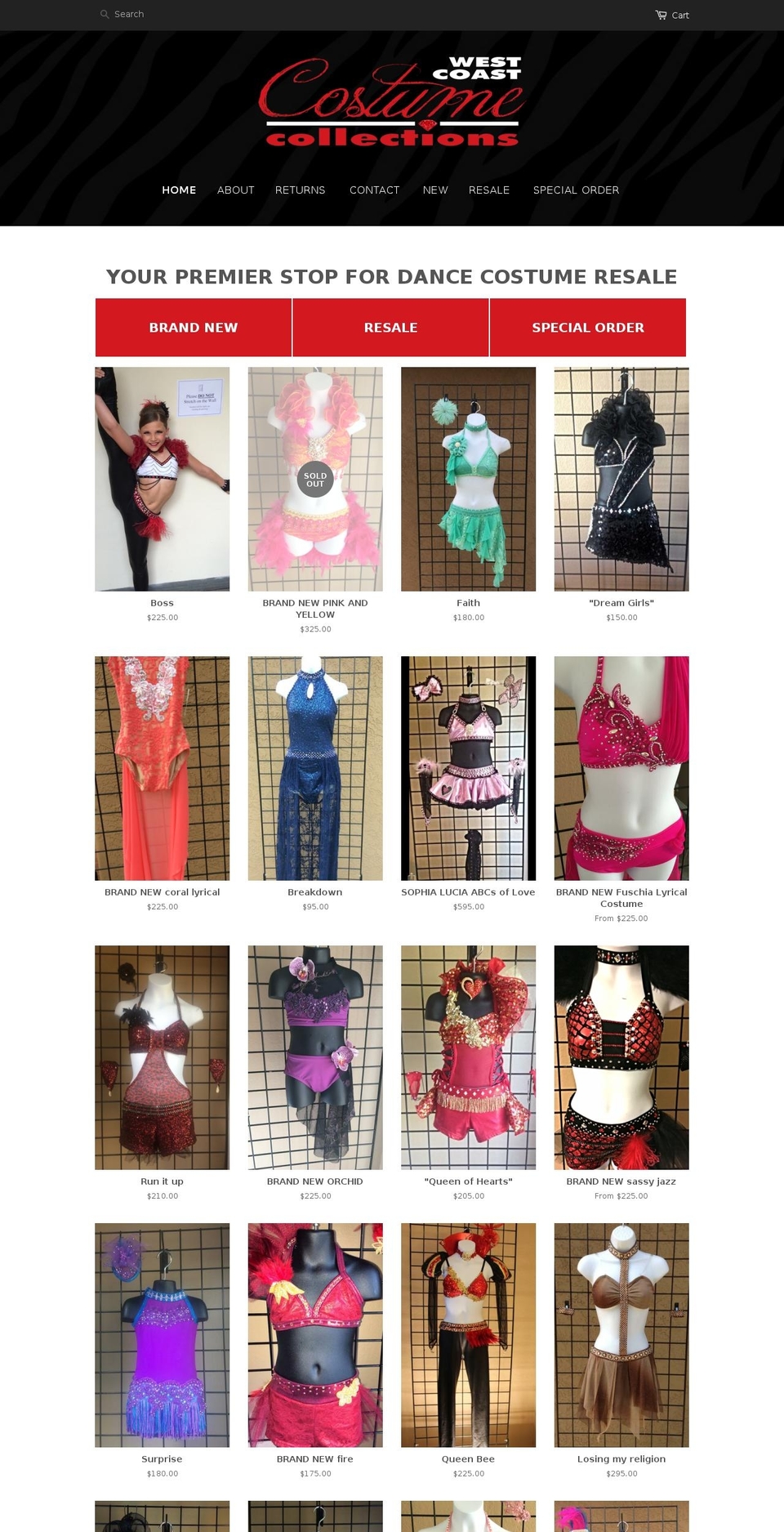 westcoastcostumecollections.com shopify website screenshot