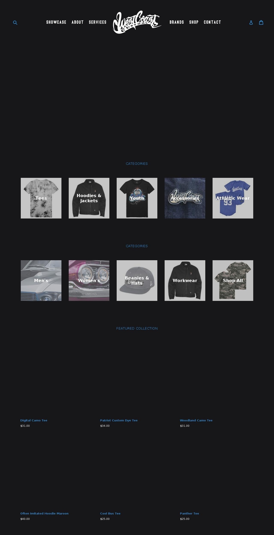 westcoastcustomsshop.com shopify website screenshot