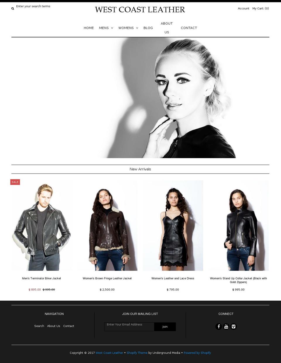 Venue Shopify theme site example westcoastleather.com
