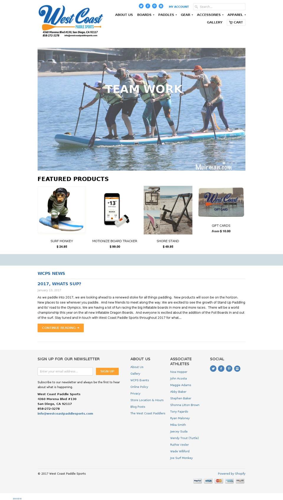 westcoastpaddlesports.com shopify website screenshot