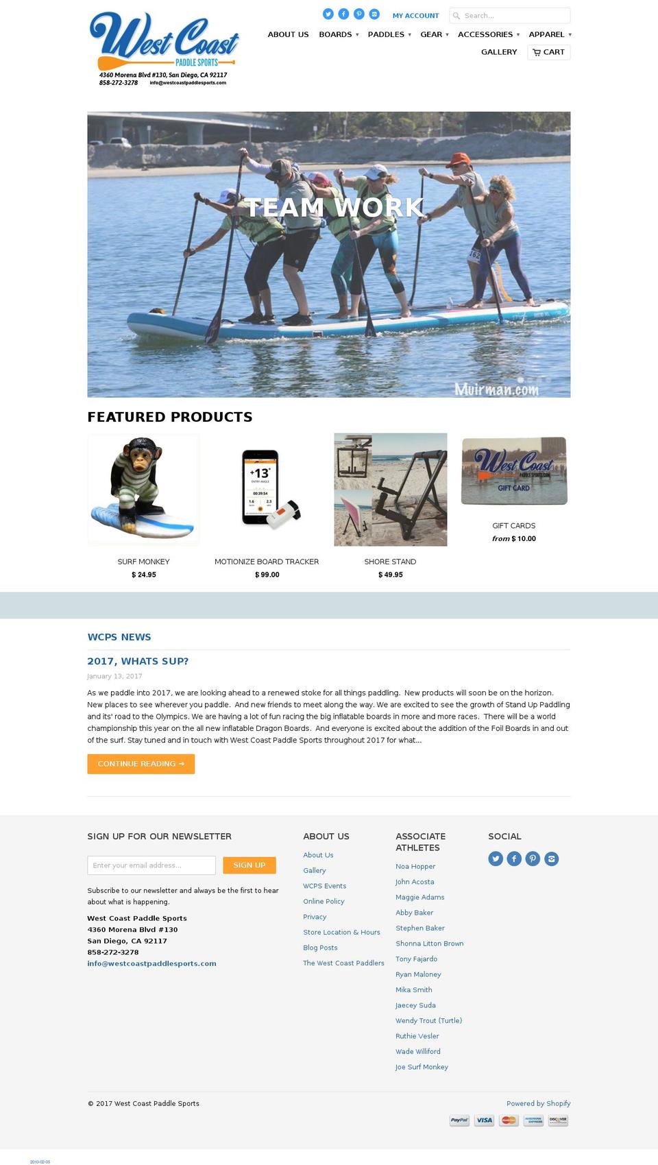 westcoastpaddlesurf.com shopify website screenshot
