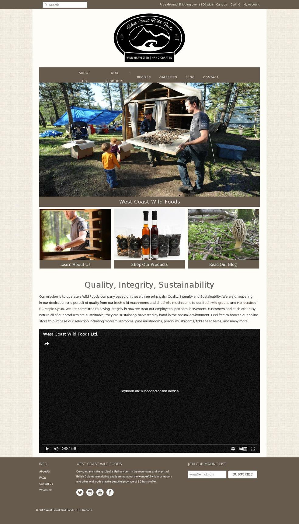 westcoastwildfoods.com shopify website screenshot