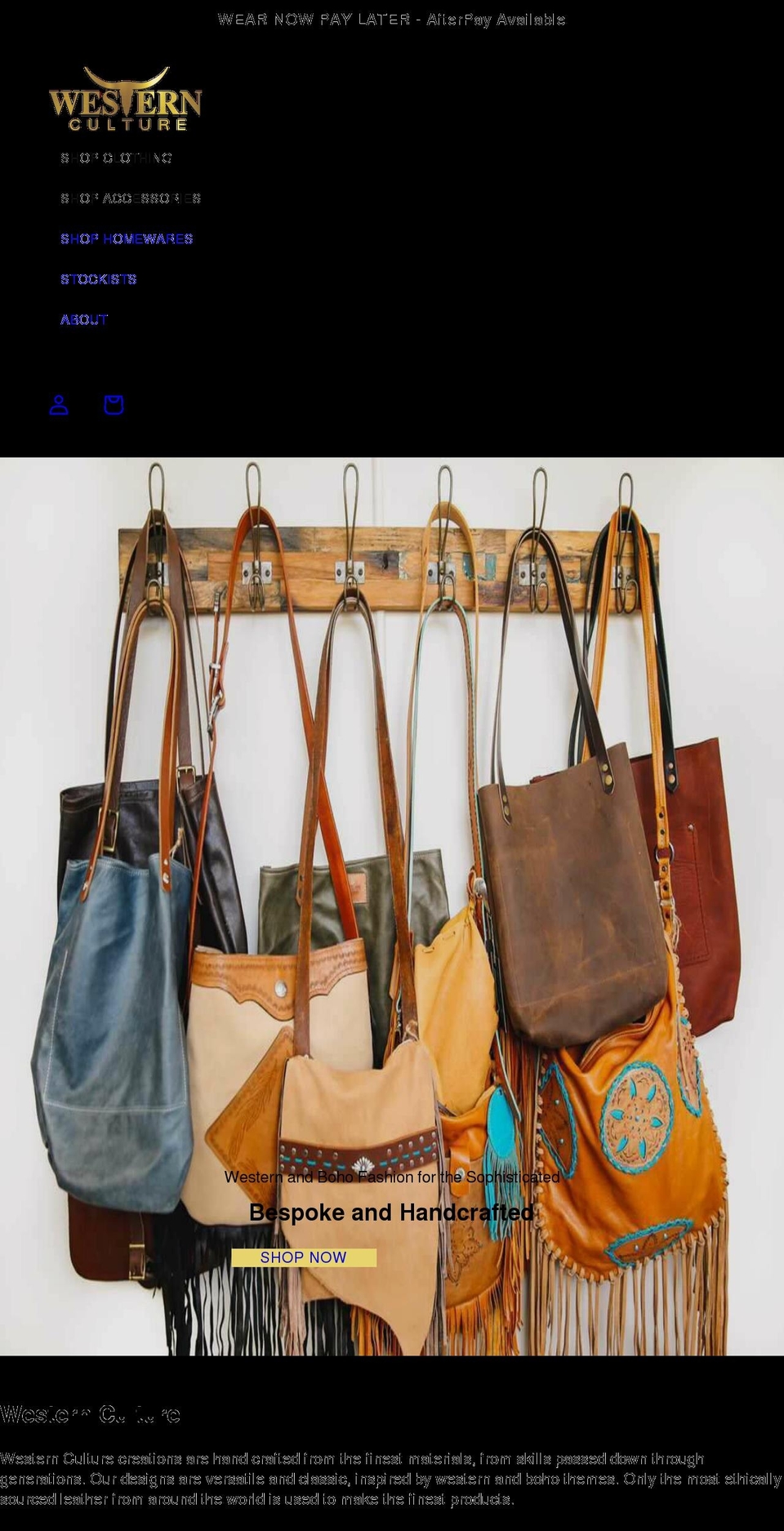 westerncultureleather.com shopify website screenshot
