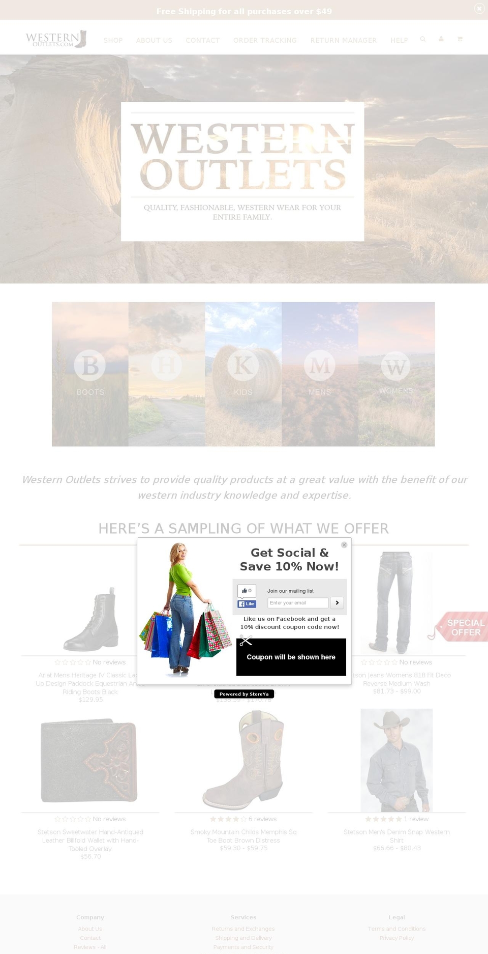 westernoutlets.com shopify website screenshot