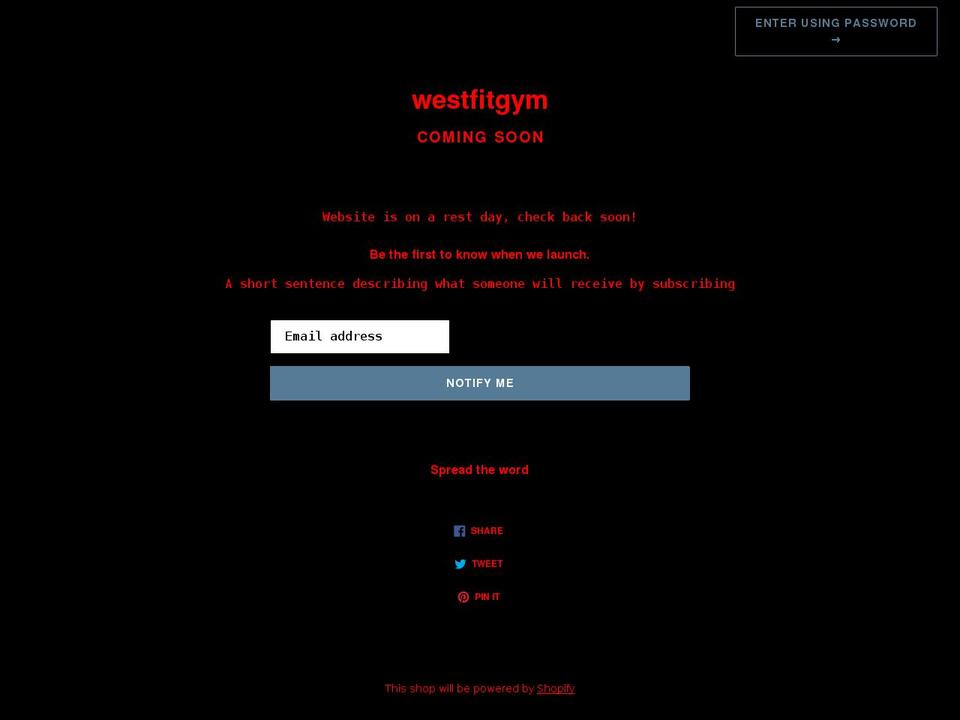 westfitgym.com shopify website screenshot