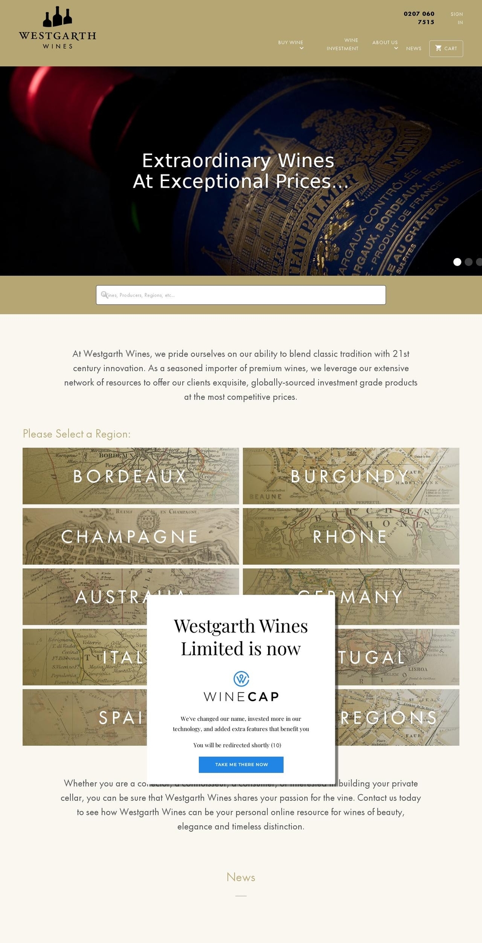 westgarthwines.co.uk shopify website screenshot
