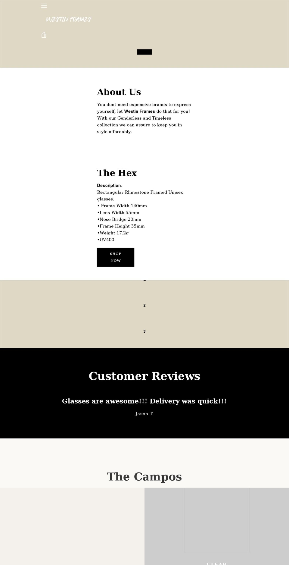 westinframes.com shopify website screenshot