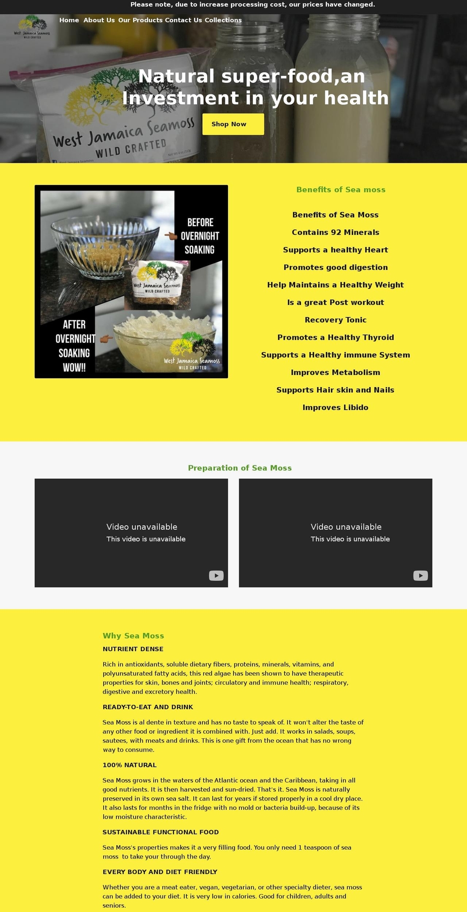 westjamaicaseamoss.com shopify website screenshot