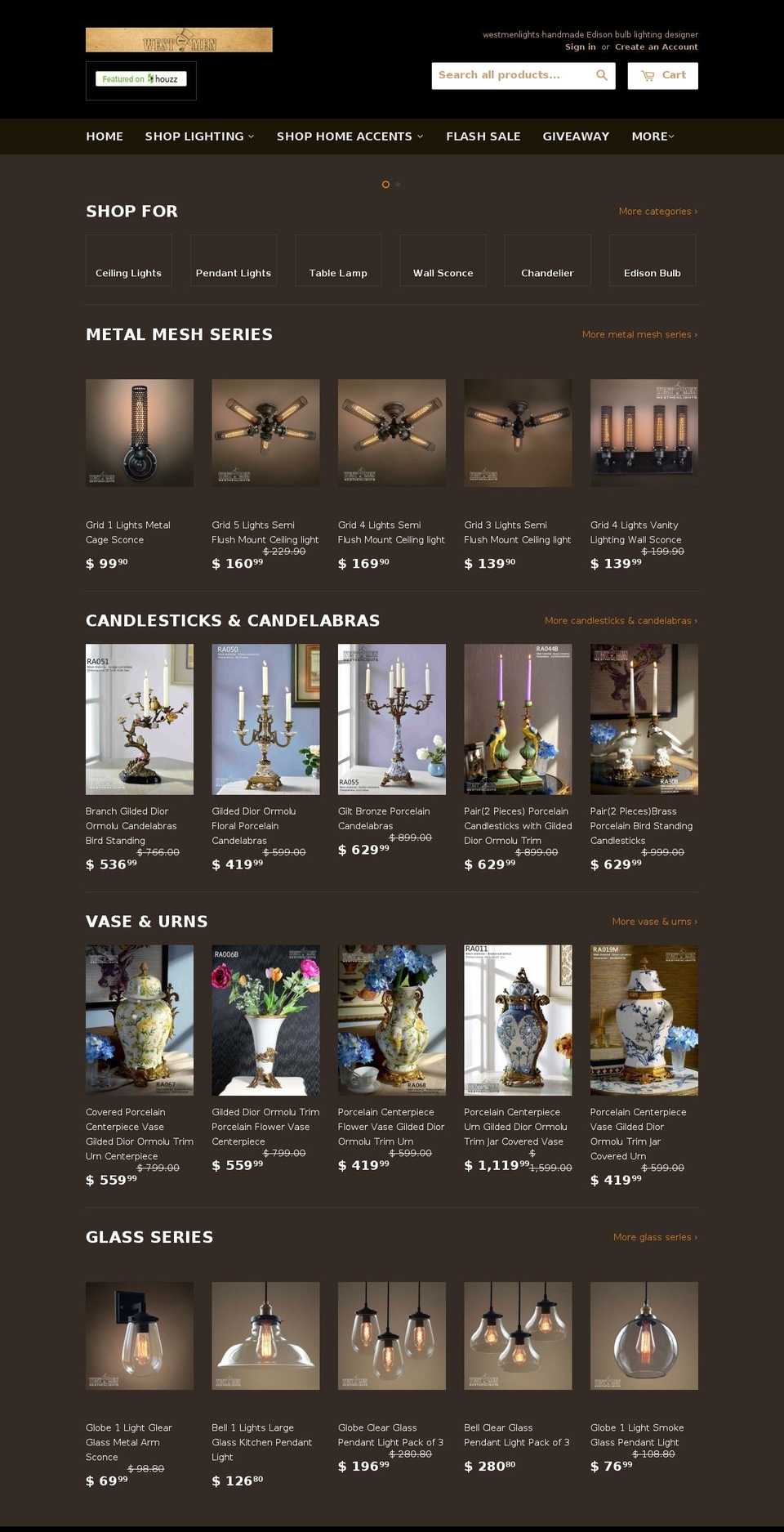 westmenlights.com shopify website screenshot