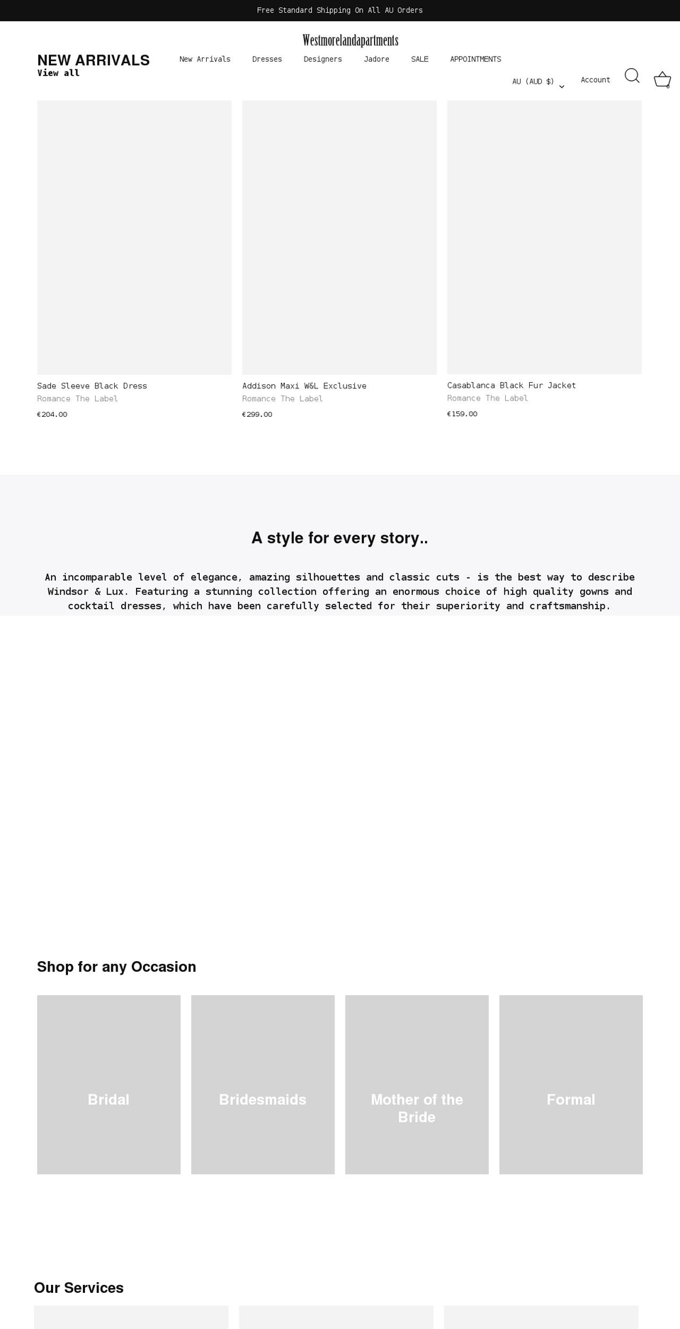 westmorelandapartments.com shopify website screenshot