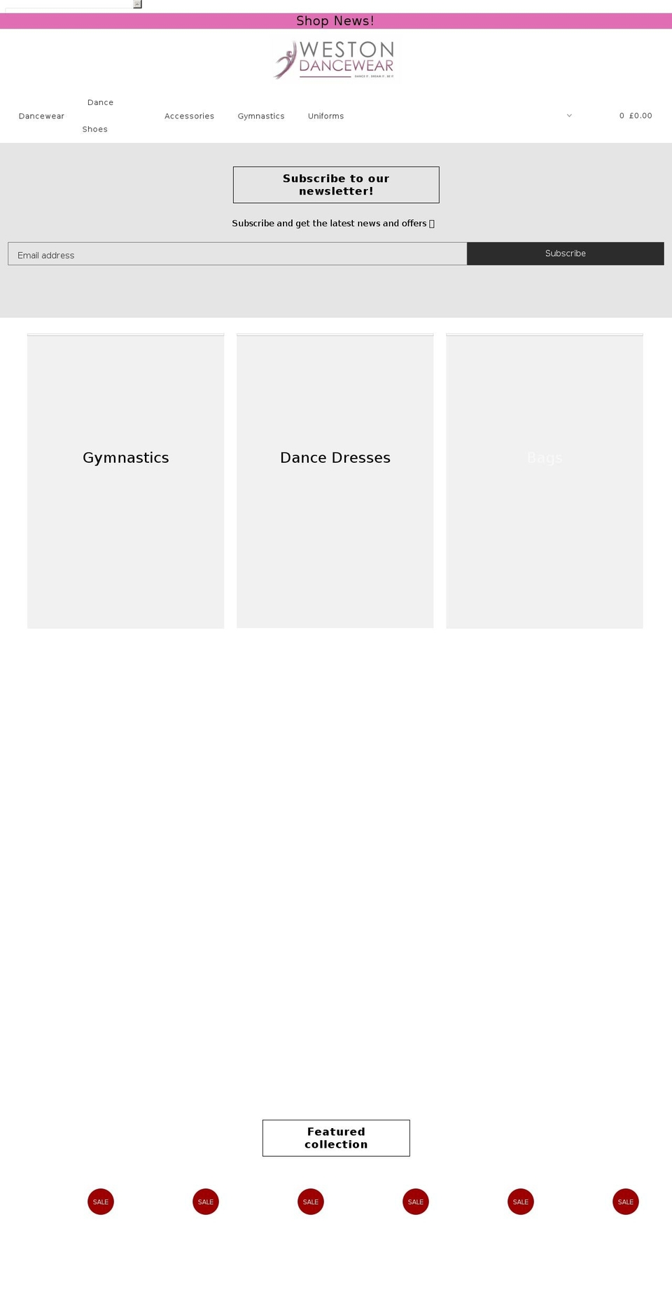 westondancewear.com shopify website screenshot