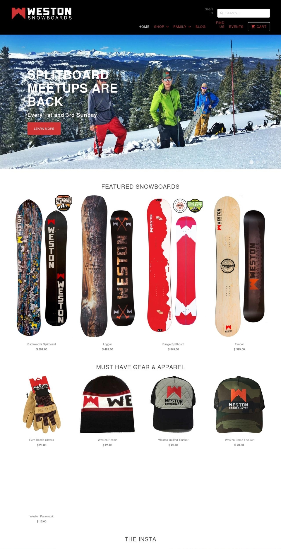 westonsnowboards.com shopify website screenshot