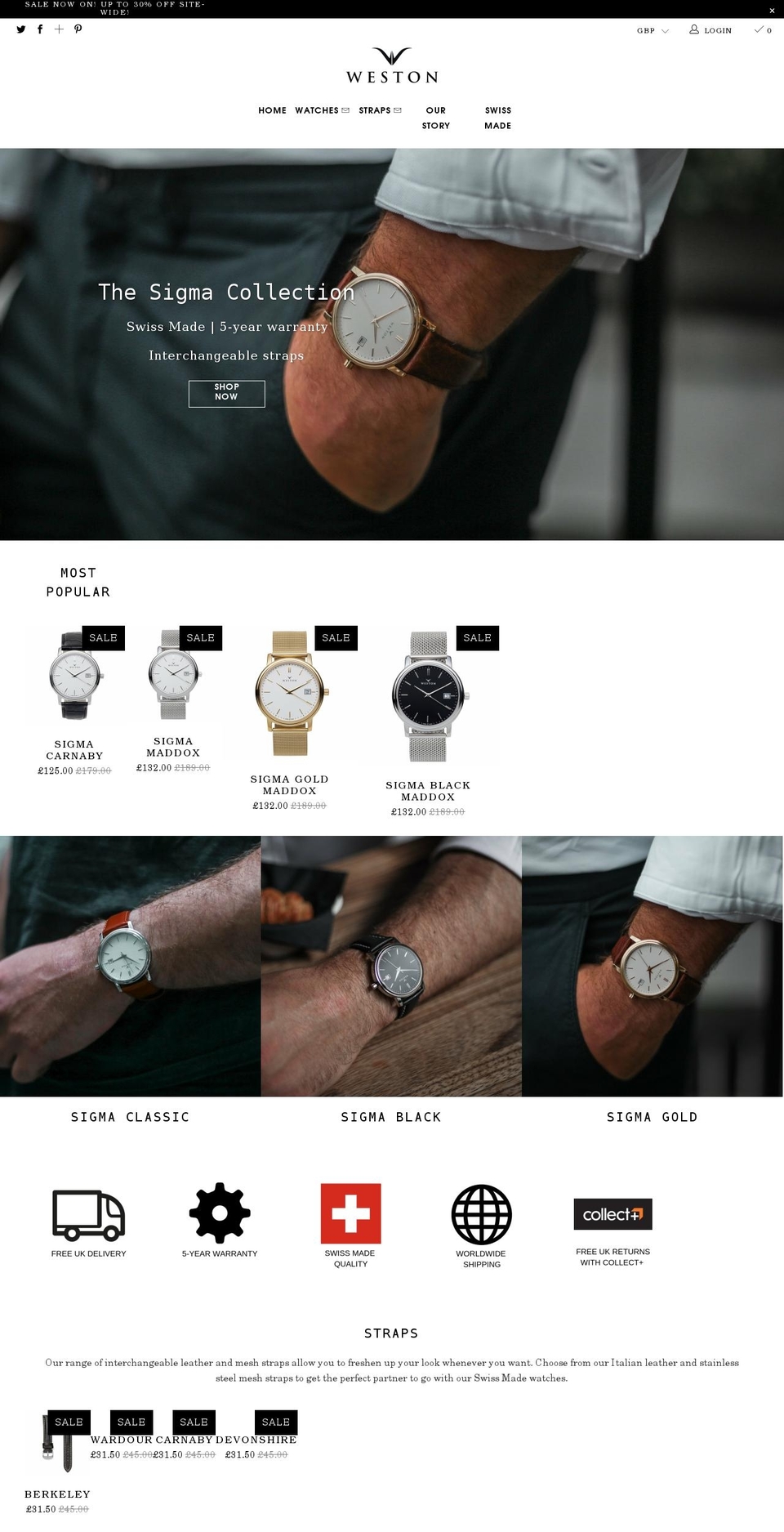 westonwatches.com shopify website screenshot