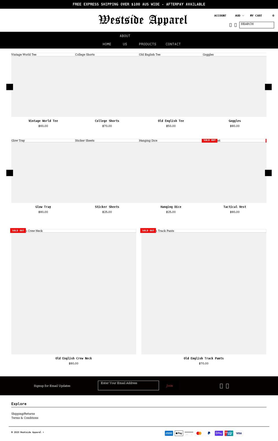 westsideapparel.com shopify website screenshot