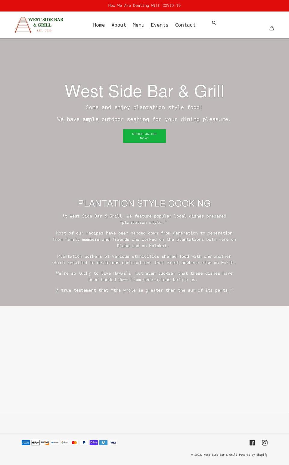 westsidebarngrill.com shopify website screenshot