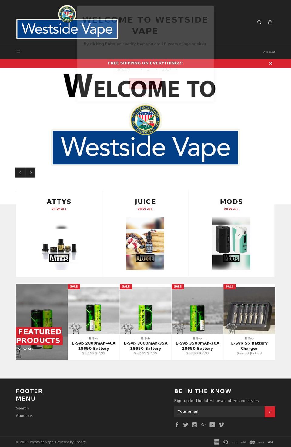 westsidevape.net shopify website screenshot