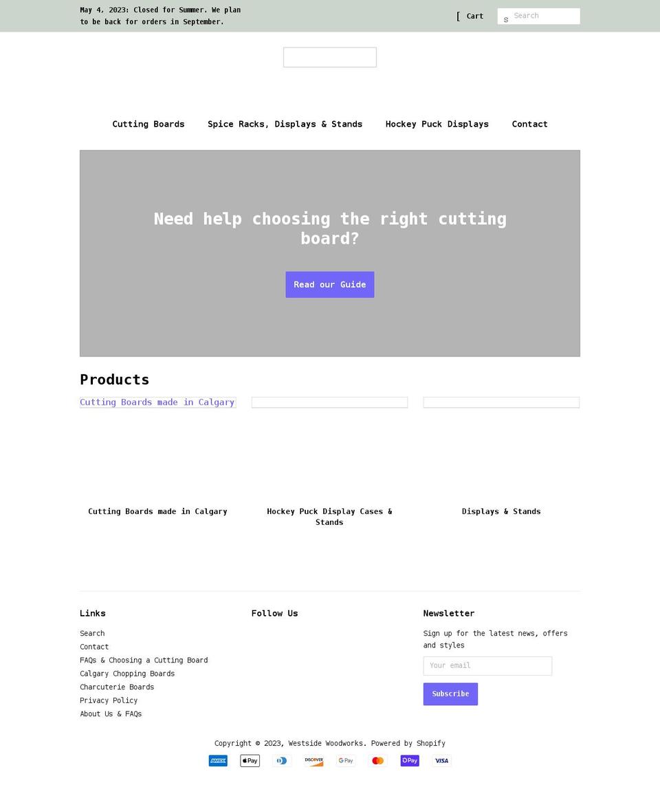 westsidewoodworks.ca shopify website screenshot