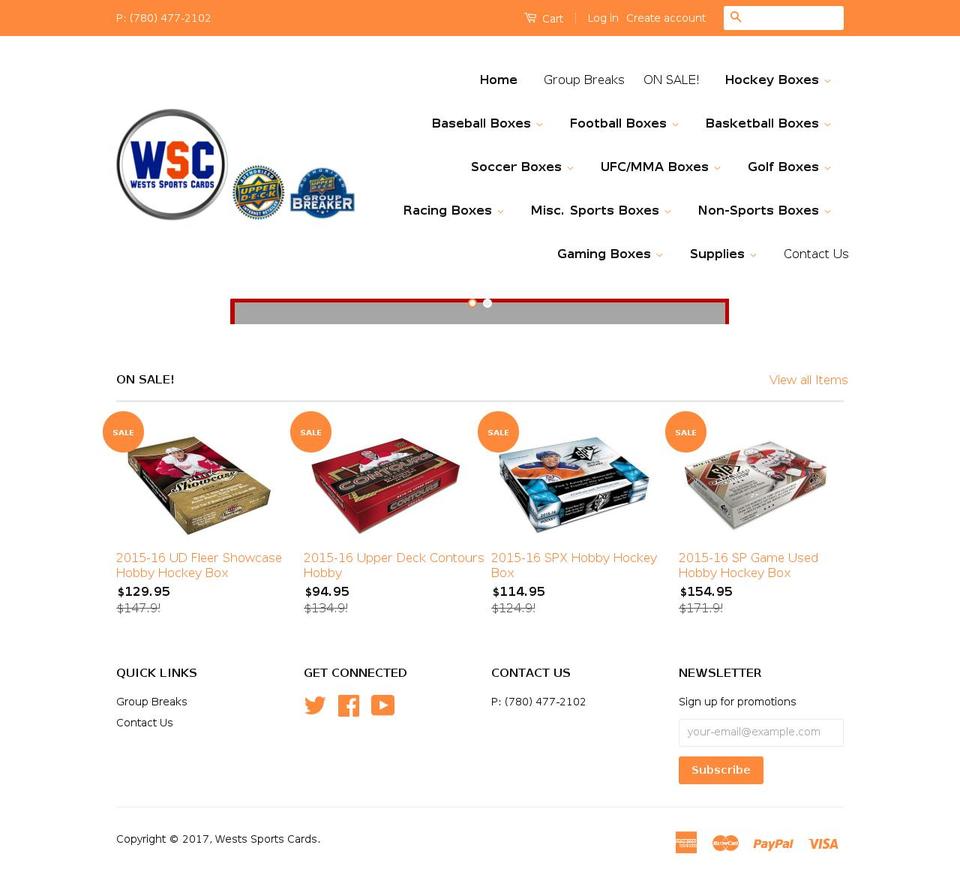 westssportscards.com shopify website screenshot