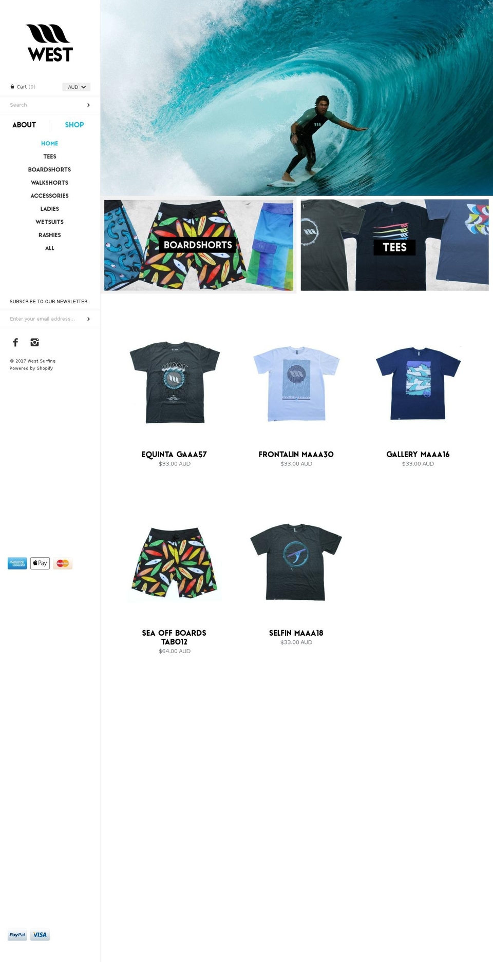 westsurfing.com shopify website screenshot