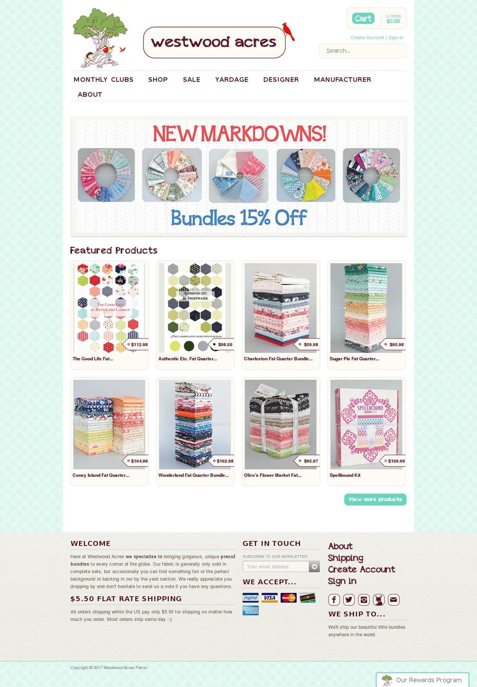 westwoodacresfabric.com shopify website screenshot