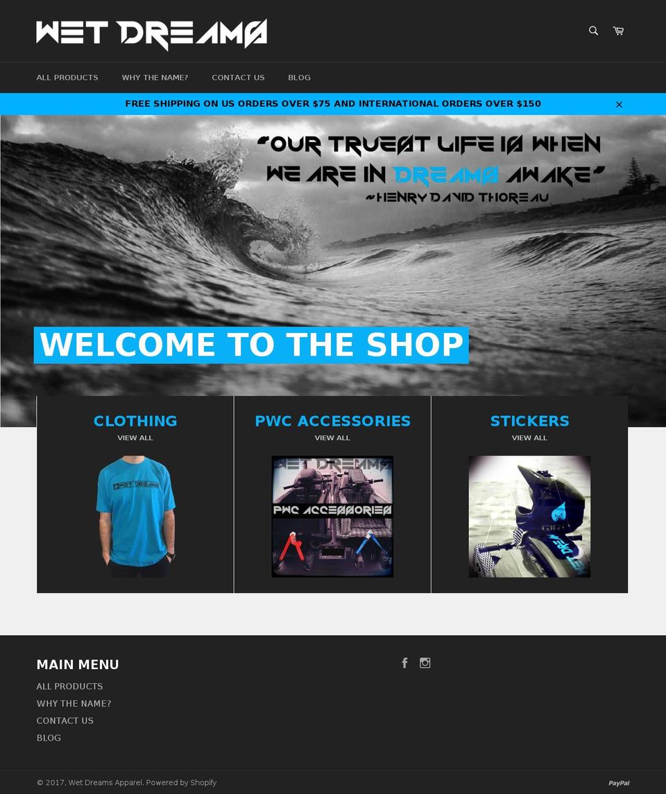 wetdreamsapparel.com shopify website screenshot