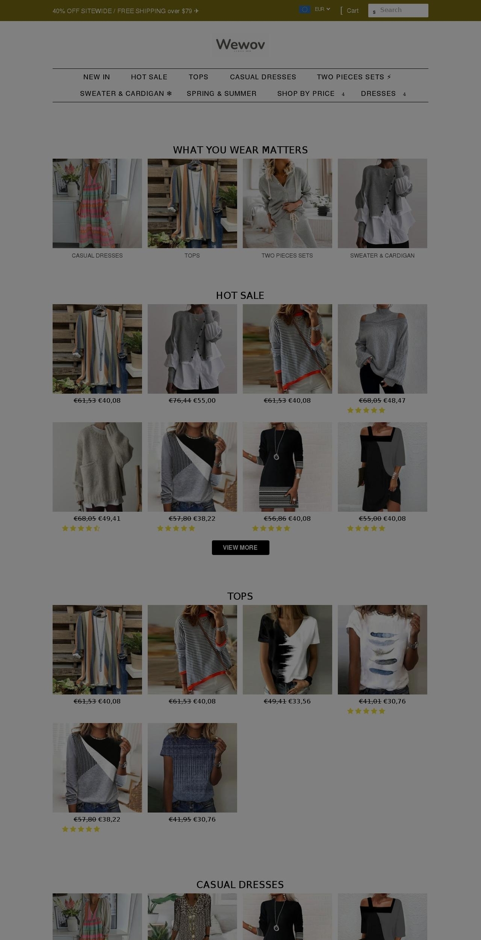 V Shopify theme site example wewov.com