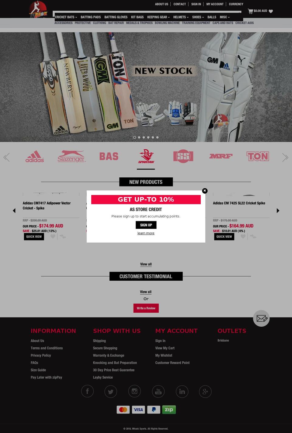 whacksports.com.au shopify website screenshot