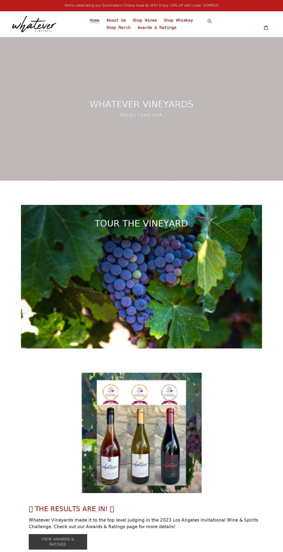whatevervineyards.com shopify website screenshot