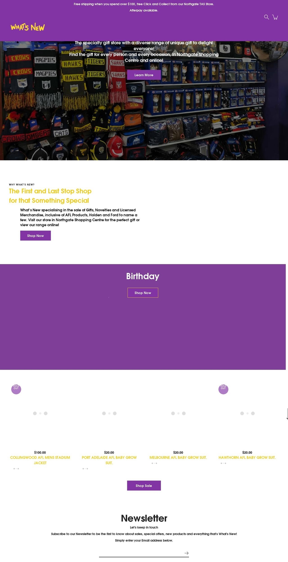 whatsnewtas.com.au shopify website screenshot