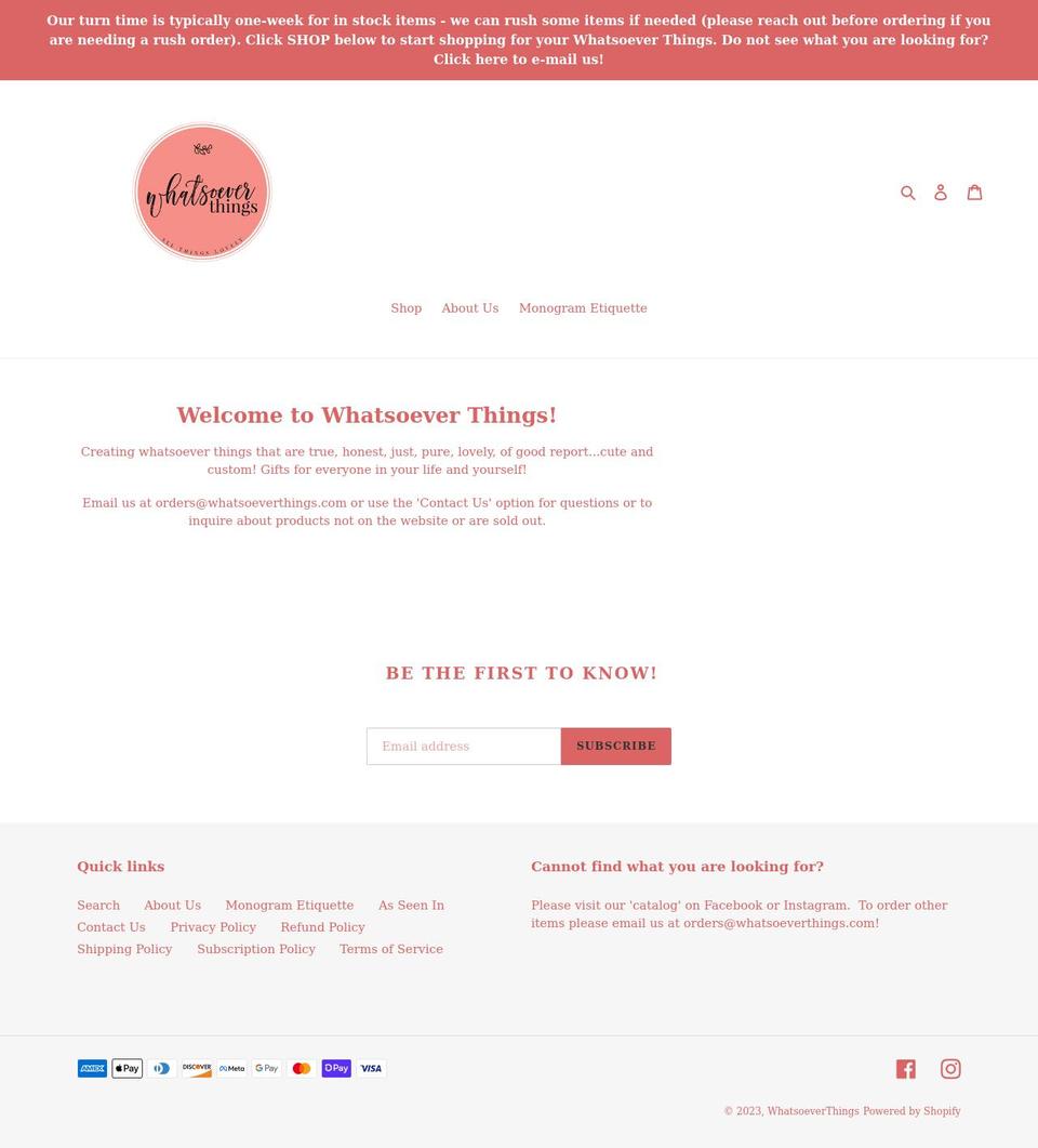 whatsoeverthings.com shopify website screenshot