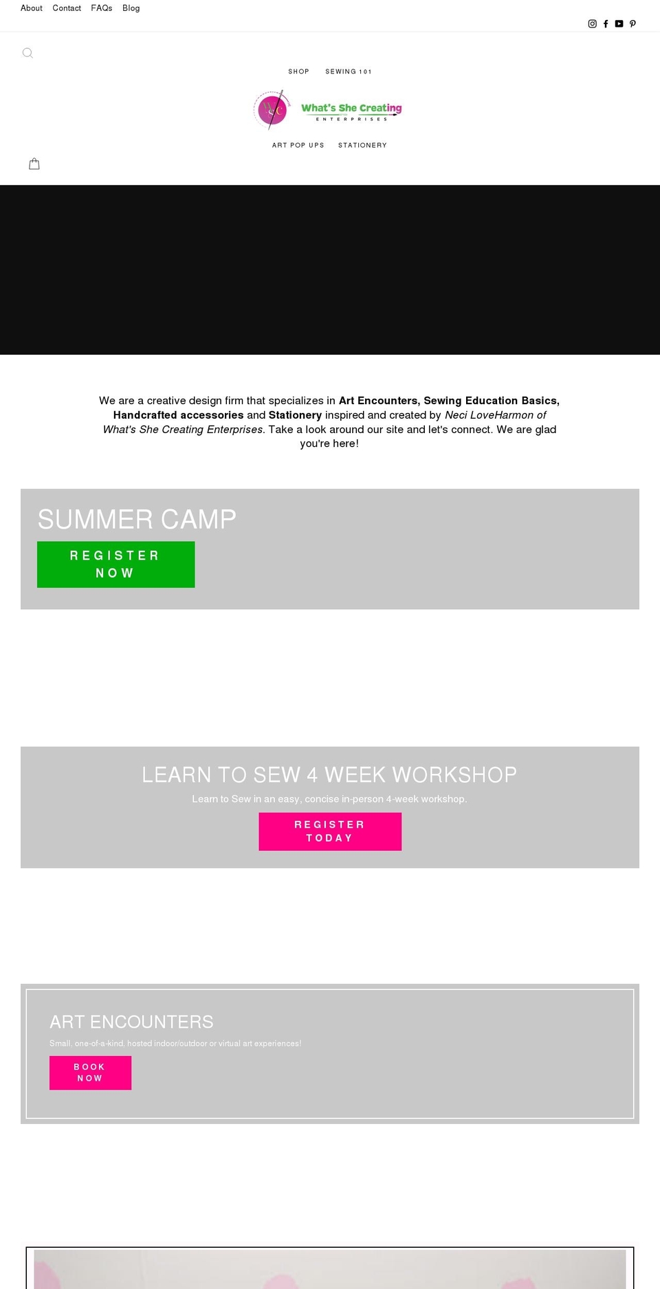 whatsshecreating.com shopify website screenshot