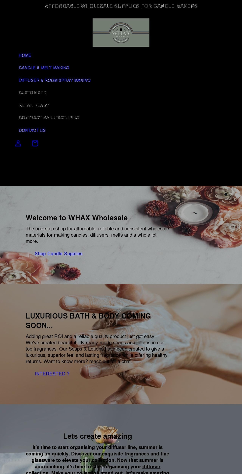 whaxwholesale.co.uk shopify website screenshot