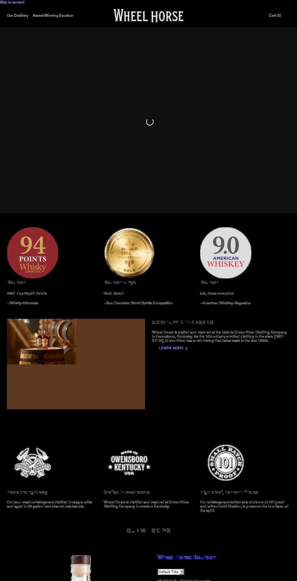 wheelhorsewhiskey.com shopify website screenshot