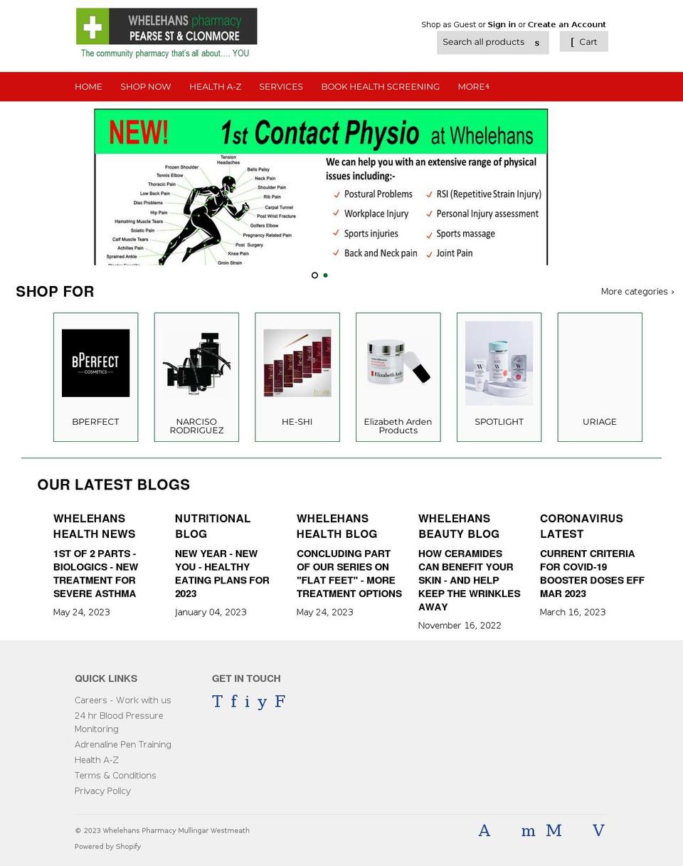 whelehans.net shopify website screenshot