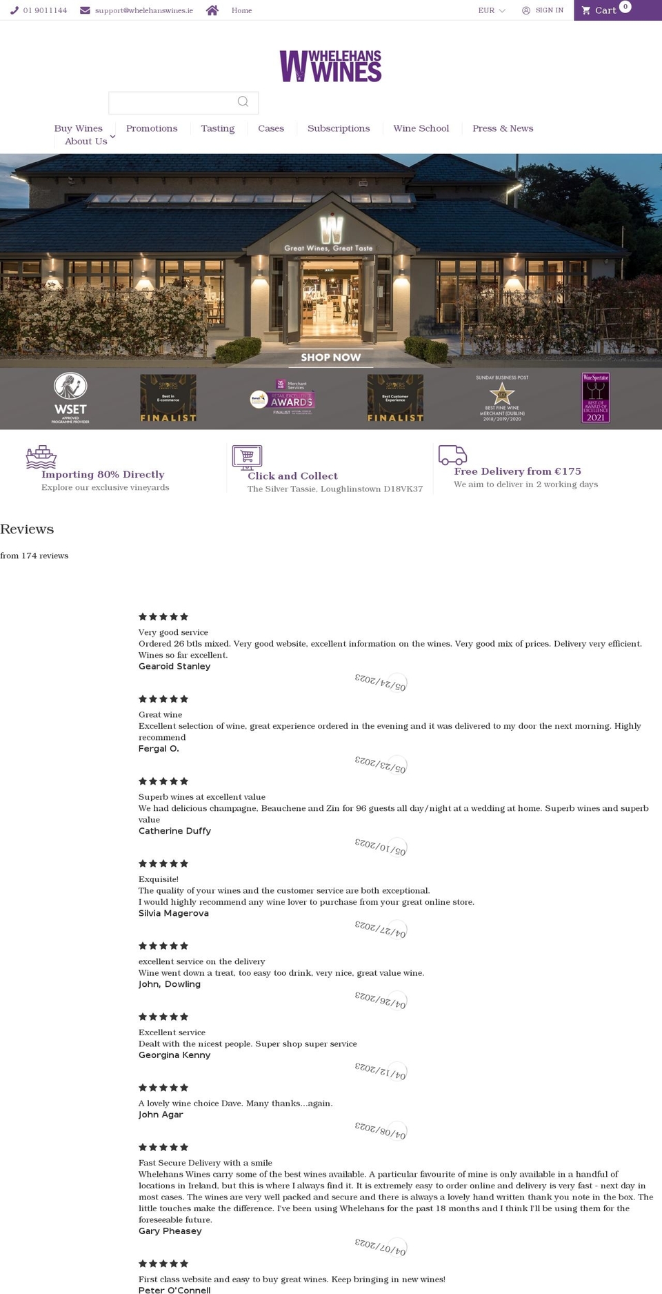 whelehanswines.ie shopify website screenshot