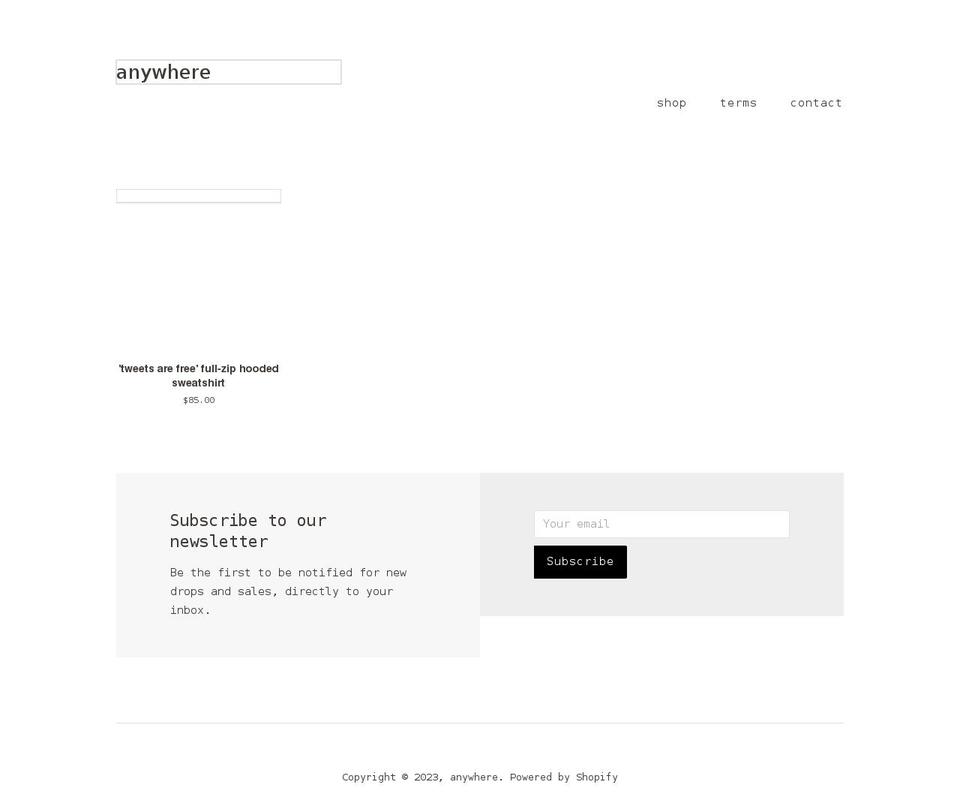 whereisanywhere.com shopify website screenshot