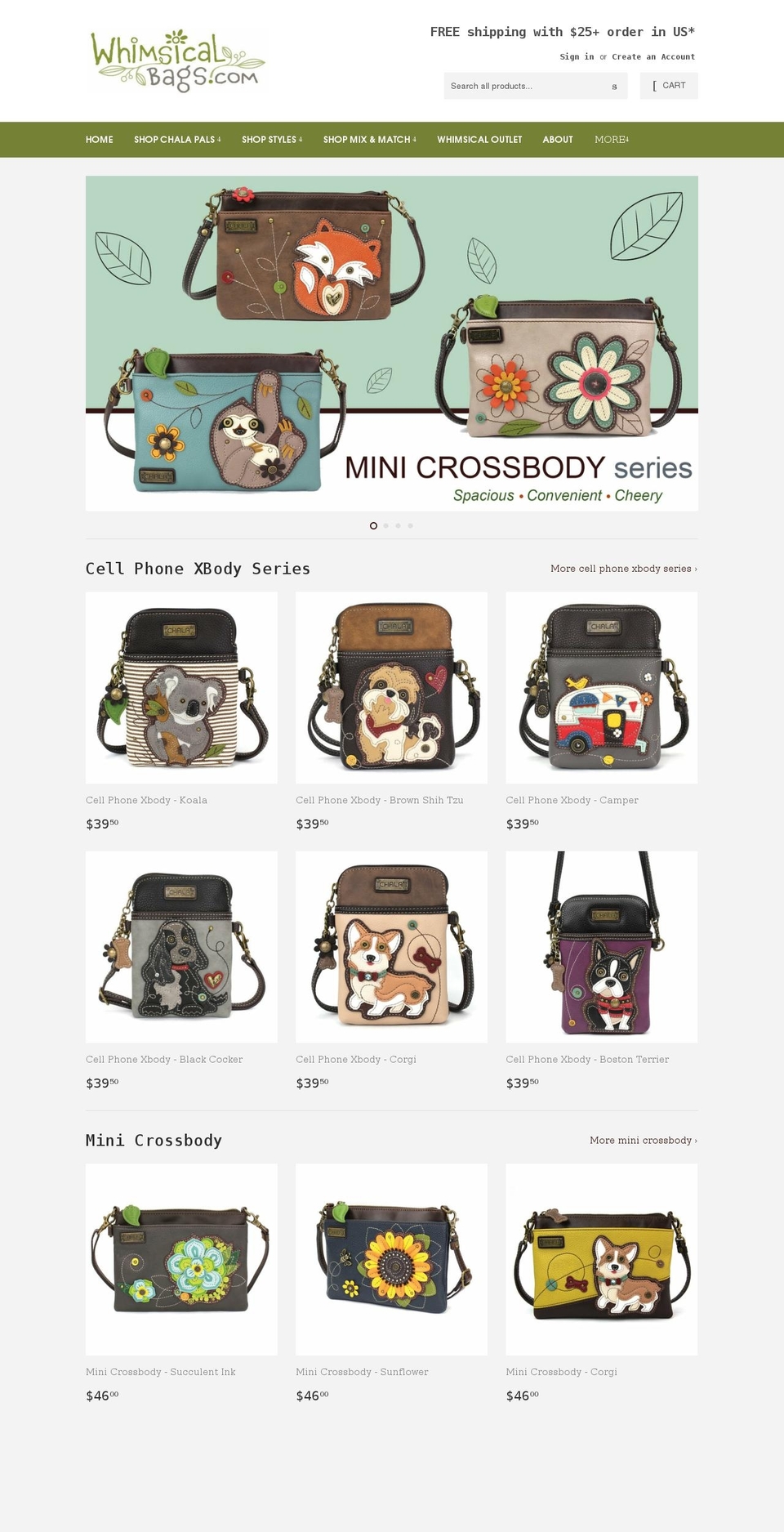 whimsicalbags.com shopify website screenshot