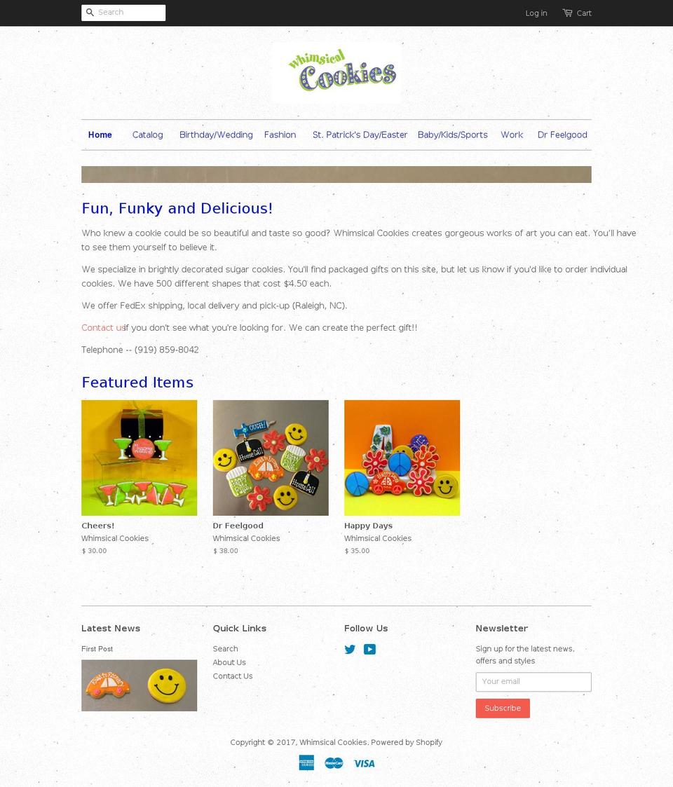 whimsicalcookies.com shopify website screenshot