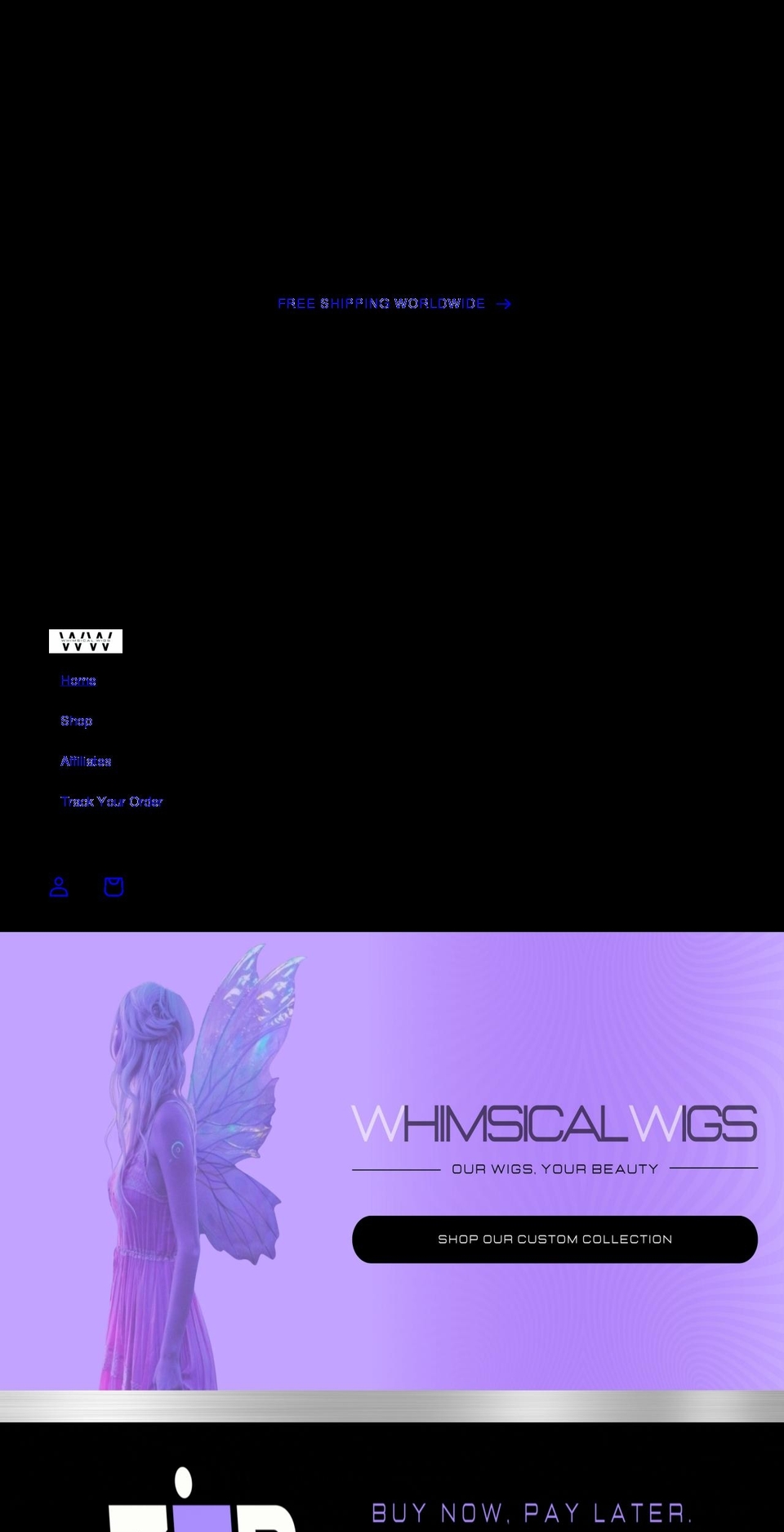 whimsicalwigs.com shopify website screenshot