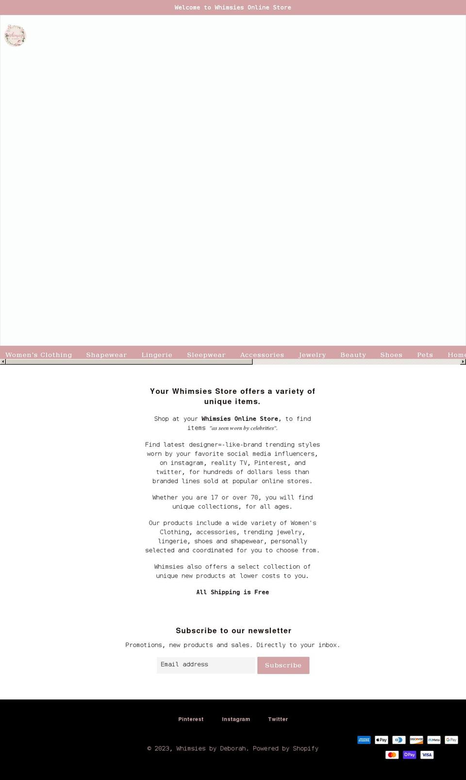 whimsiesbydeborahstore.com shopify website screenshot